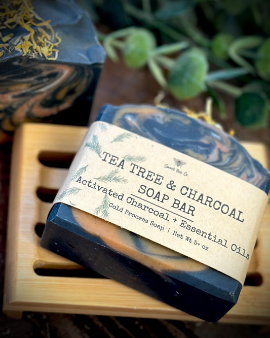 Handmade activated charcoal tea tree soap