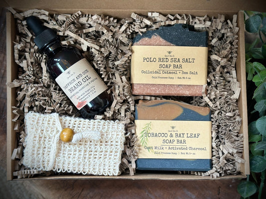 Saffron and Oud Beard Oil and Set of Two Men’s Soap Gift Box