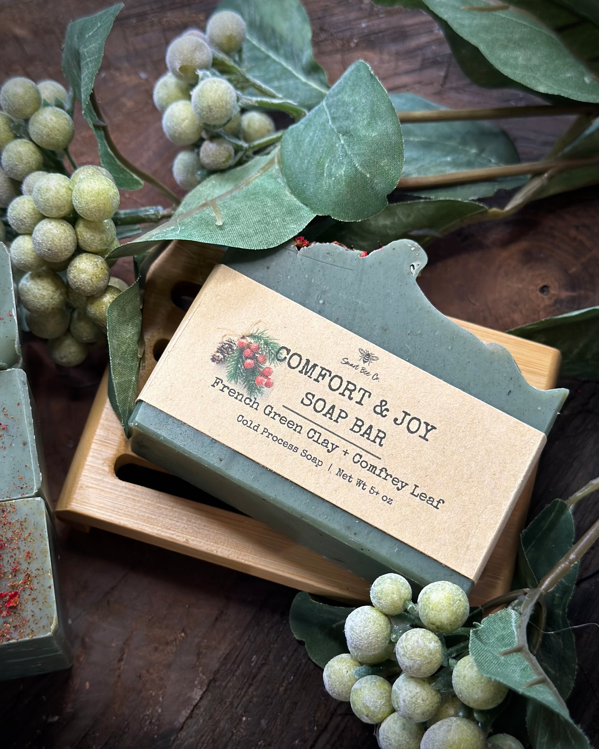 Handmade soap comfort and joy green Clay Christmas 