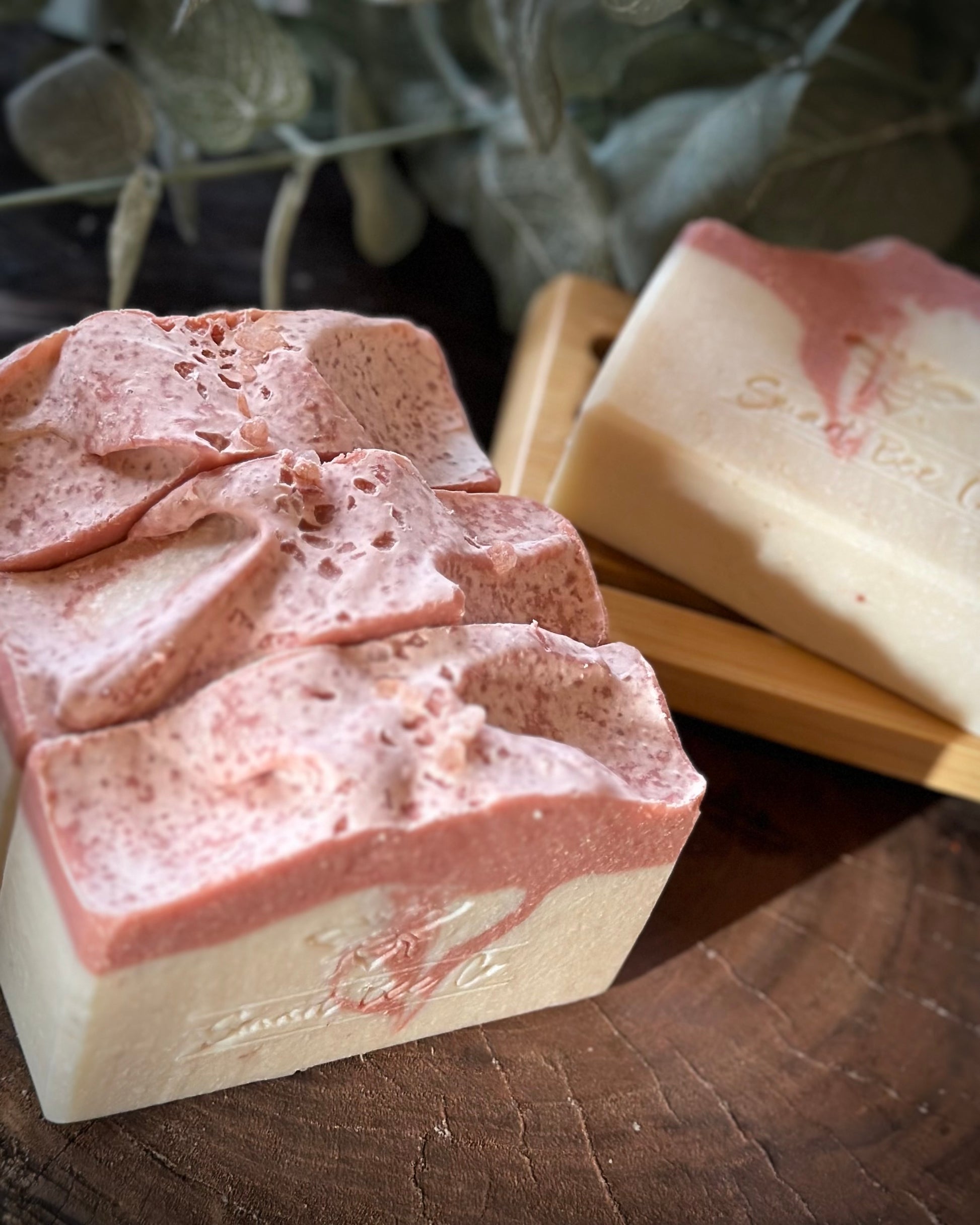 Handmade natural Himalayan, pink salt soap side